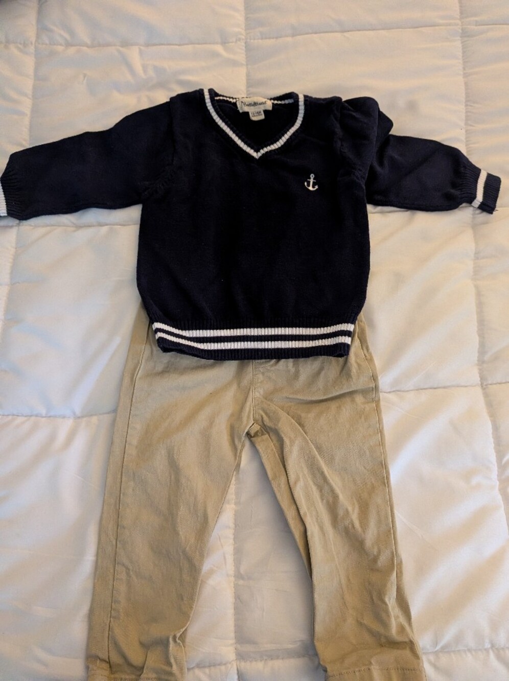 Beetle And Thread Navy Knit Sweater And Tan Chino Pants Set